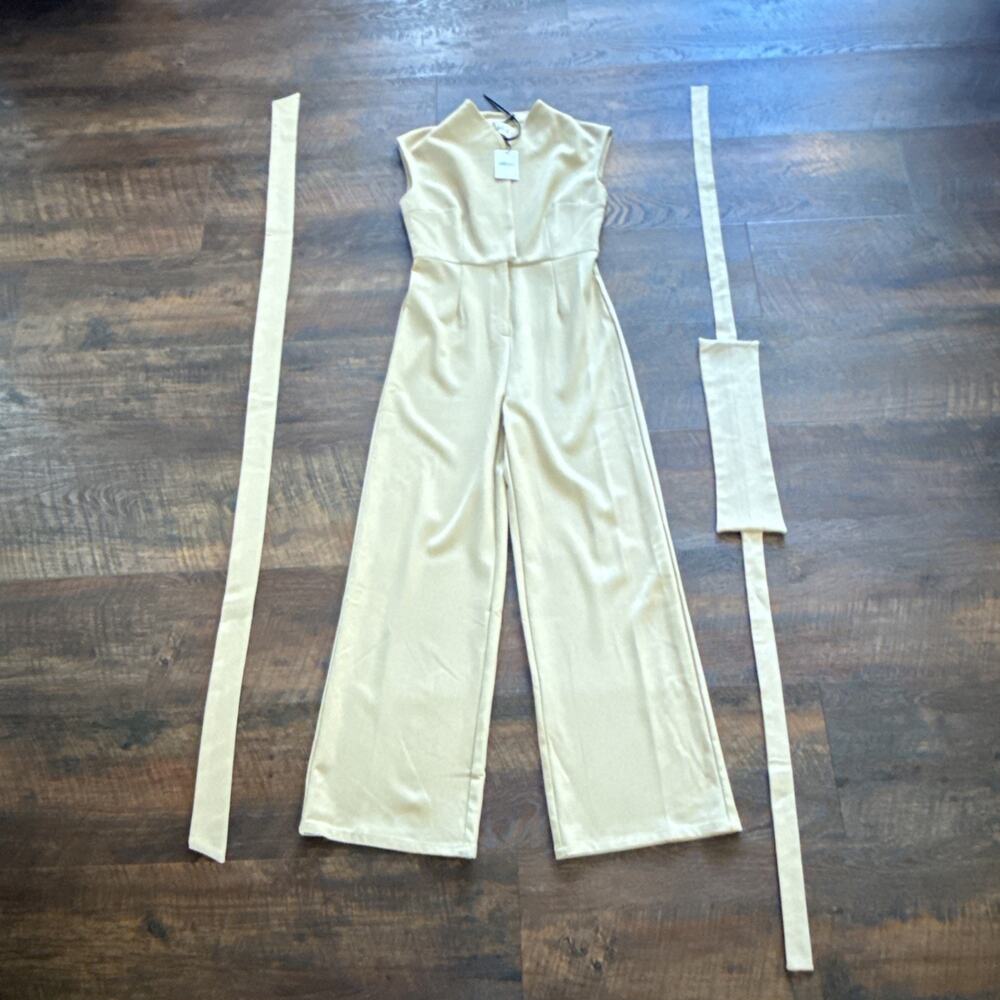ODD MUSE Ultimate Muse Wide Leg Sleeveless Jumpsuit Camel Chic Size Medium New - Picture 3 of 13